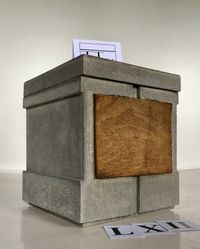 concrete box with oak panel. Handmade design boxurn