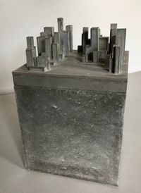 weathered concrete design object box urn with city design